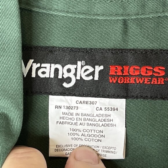 Wrangler Riggs Workwear Button Down Shirt Mens Med Button Up Pocket Forest Green - Picture 6 of 8